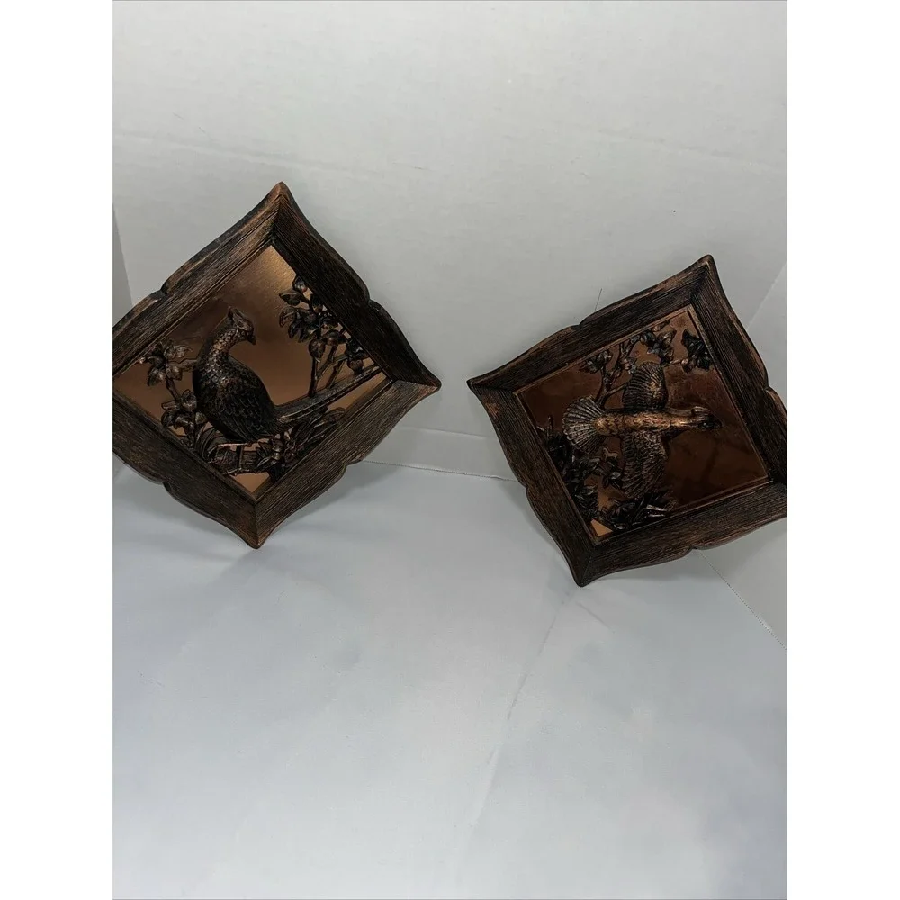 2 Vintage‎ Coppercraft Guild Copper Birds Hanging Wall Art Plaque 3D Decor